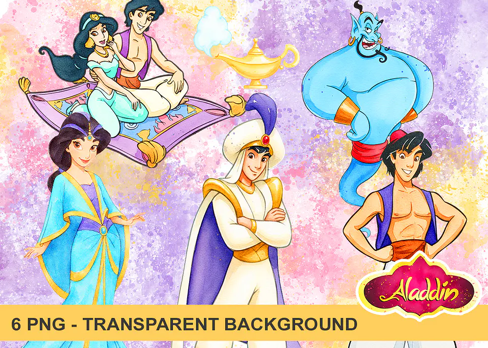 Kit digital aladdin aquarela png clipart digital 1