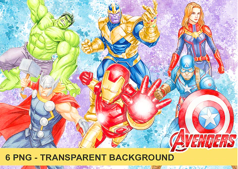 Kit digital vingadores aquarela png clipart digital