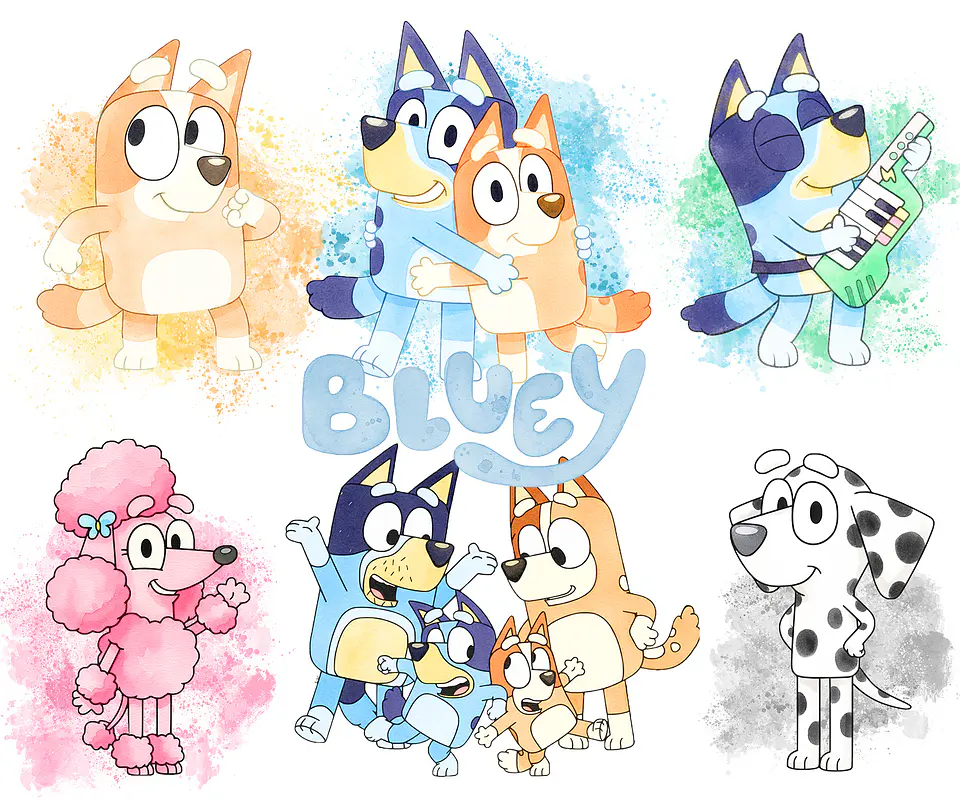 Kit digital bluey aquarela png clipart digital 1