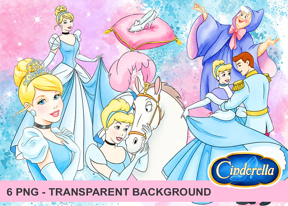 Kit digital cinderela aquarela png clipart digital 1