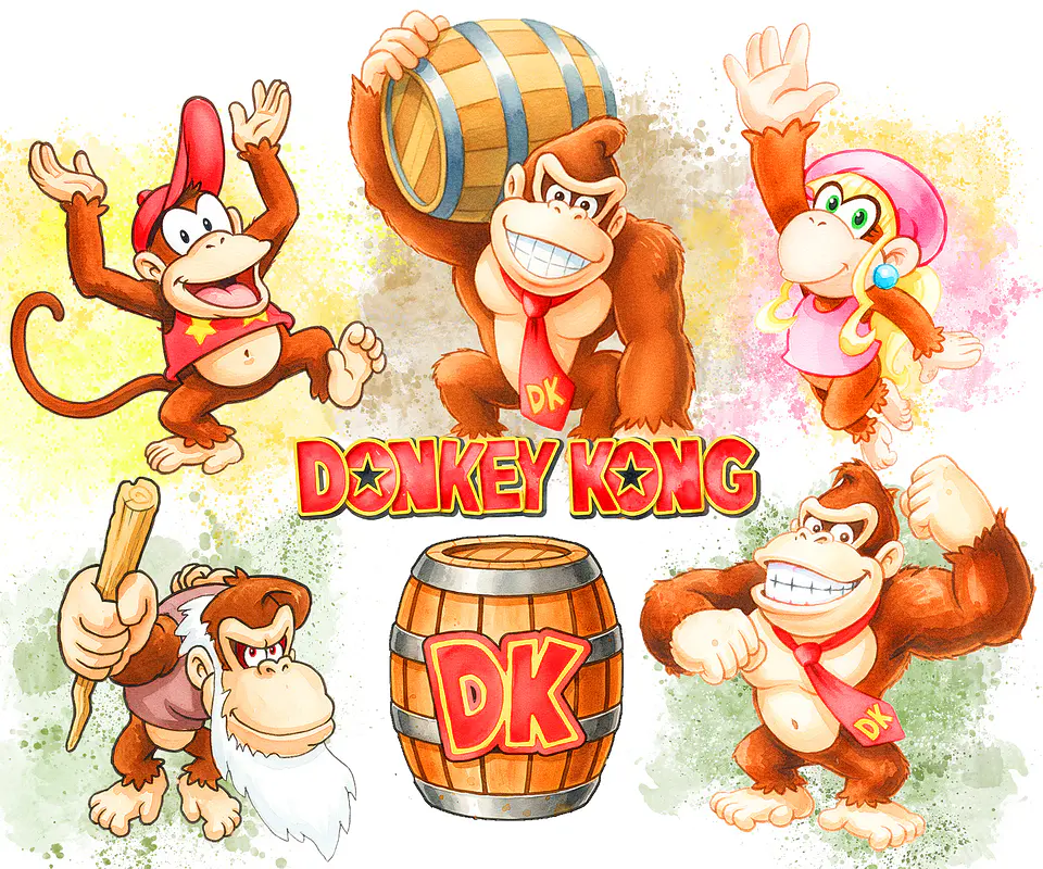 Kit digital donkey kong aquarela png clipart digital 1