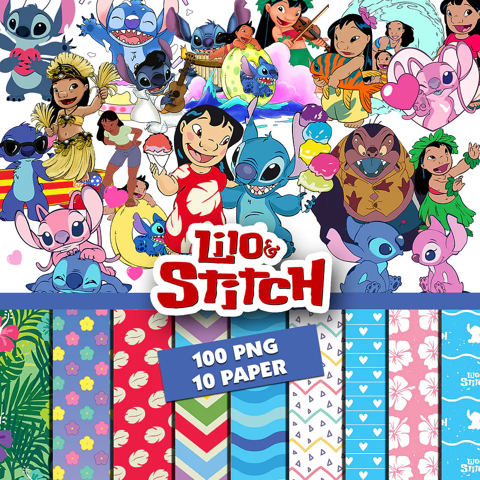 Kit digital stitch png clipart, papel digital 1