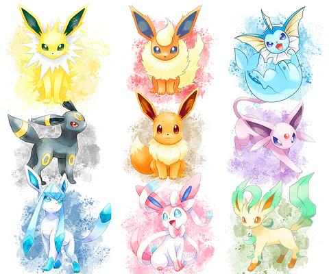 Kit digital eeveelution pokémon aquarela png clipart digital