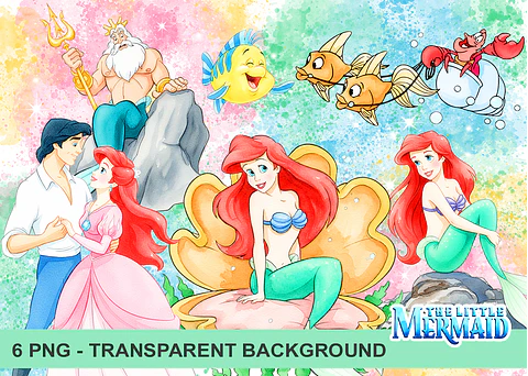 Kit digital pequena sereia aquarela png clipart digital