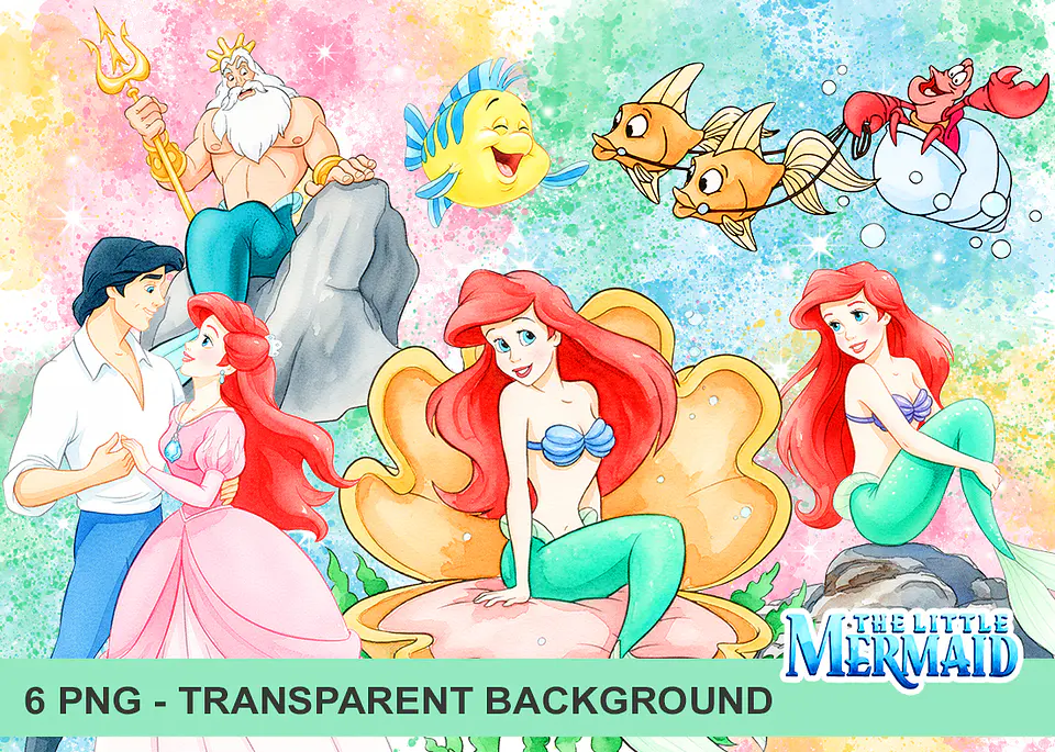 Kit digital pequena sereia aquarela png clipart digital 1