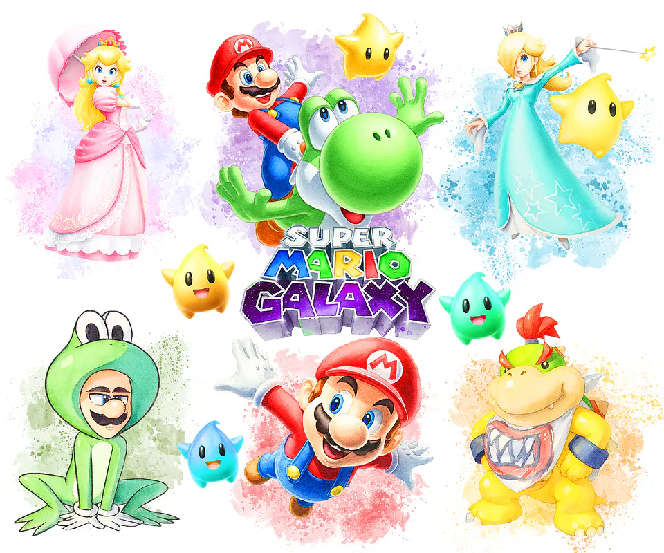 Kit digital mario galaxy aquarela png clipart digital 1