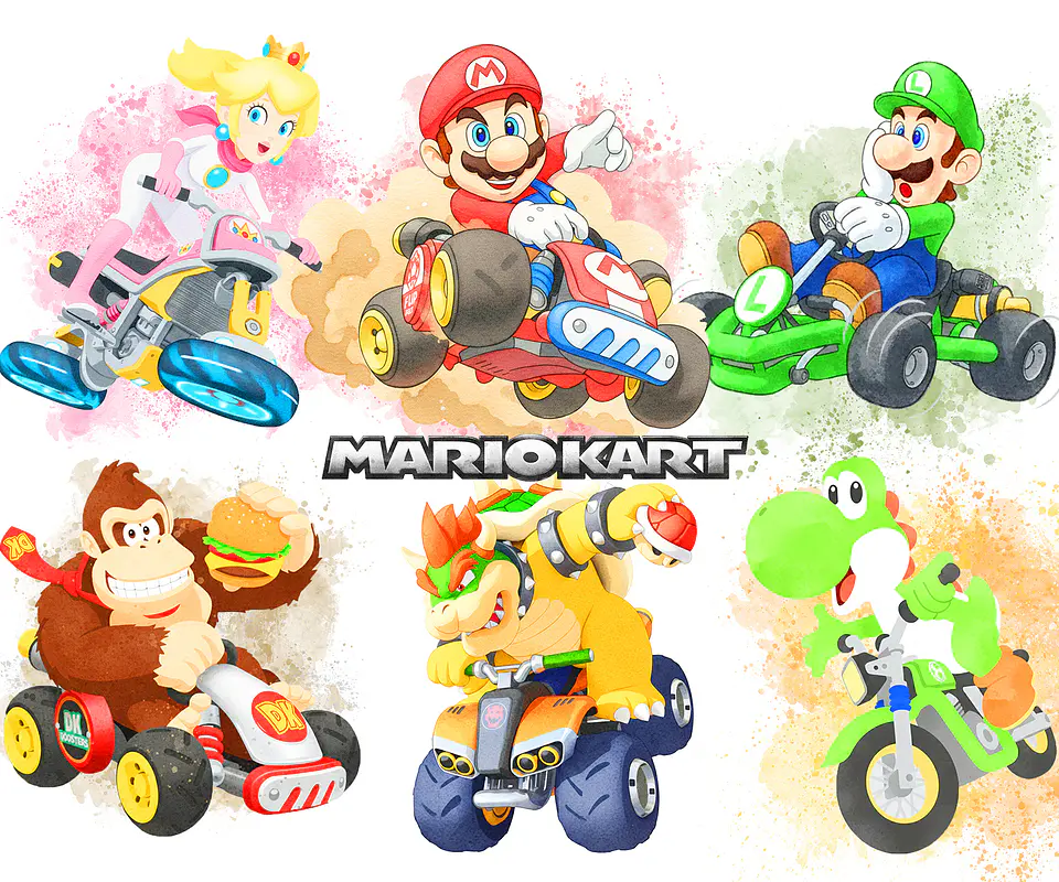 Kit digital mario kart aquarela png clipart digital 1