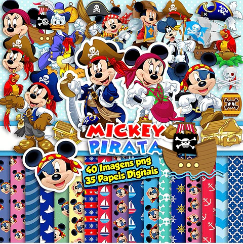 Kit digital mickey pirata png clipart, papel digital