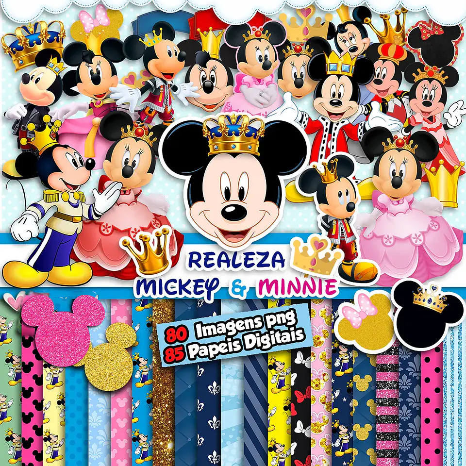 Kit digital mickey realeza png clipart, papel digital 1
