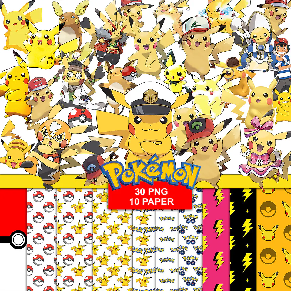 Kit digital pikachu png clipart, papel digital 1