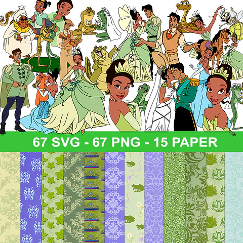 Kit digital princesa e o sapo png, svg clipart, papel digital