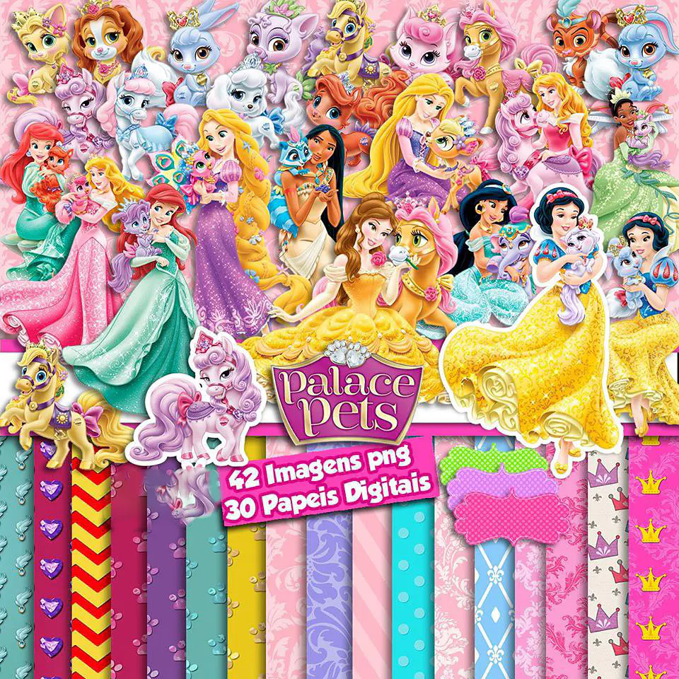 Kit digital princesas pet png clipart, papel digital 1