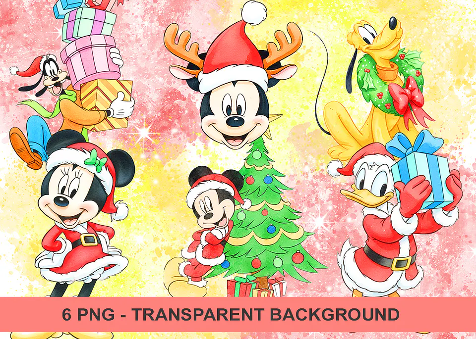 Kit digital mickey natal aquarela png clipart digital 1