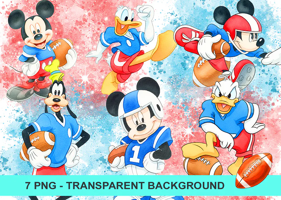 Kit digital mickey futebol americano aquarela png clipart digital 1