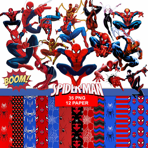 Kit digital homem aranha png clipart, papel digital