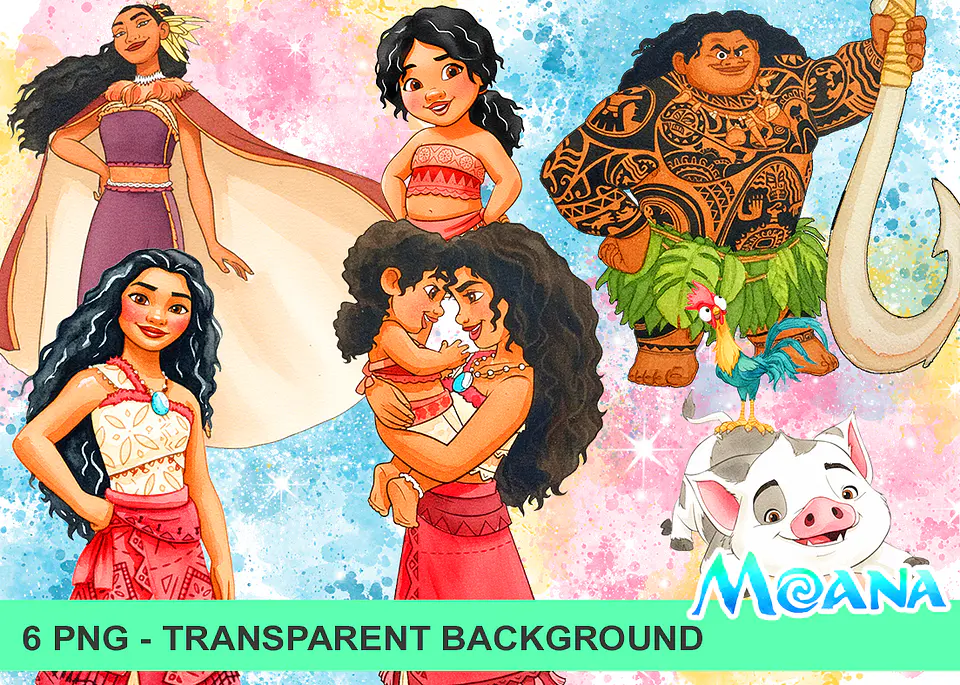 Kit digital moana 2 aquarela png clipart digital 1
