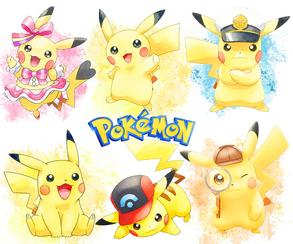 Kit digital pikachu aquarela png clipart digital 1