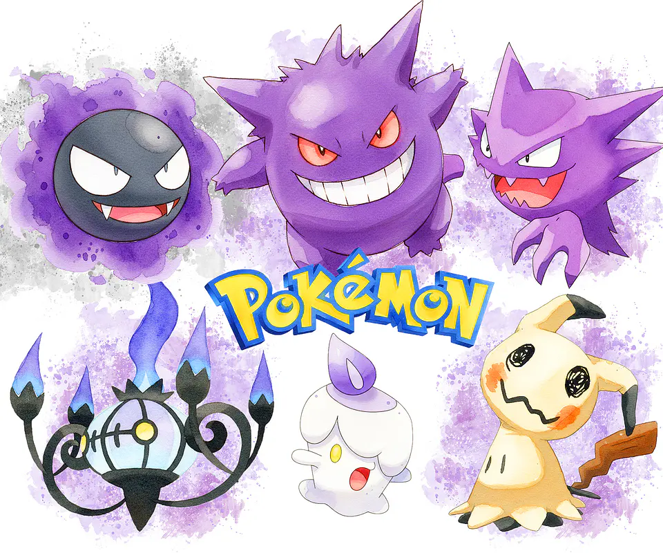 Kit digital pokémon fantasma aquarela png clipart digital 1