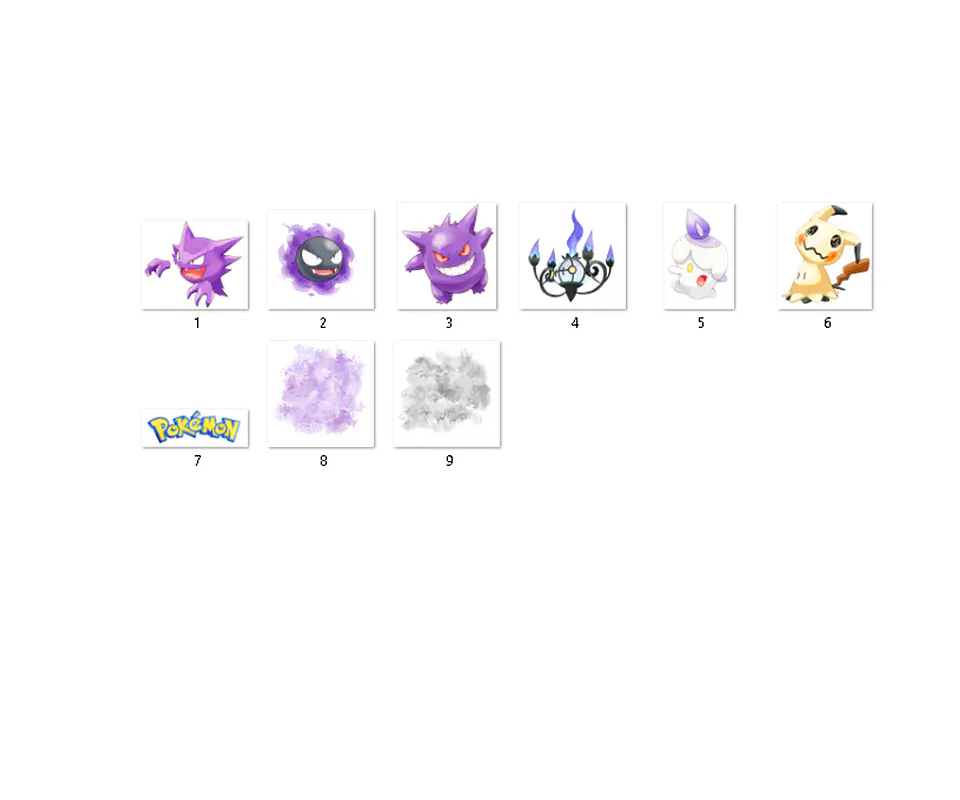 Kit digital pokémon fantasma aquarela png clipart digital 2