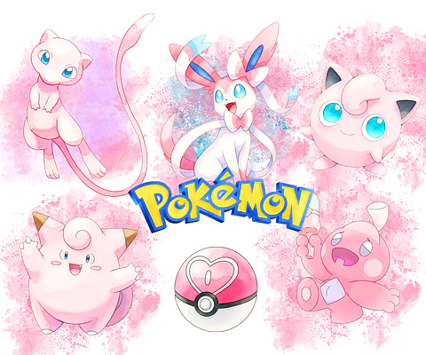 Kit digital pokémon rosa aquarela png clipart digital