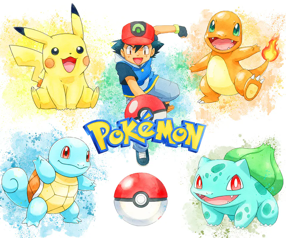 Kit digital pokémon aquarela png clipart digital 1