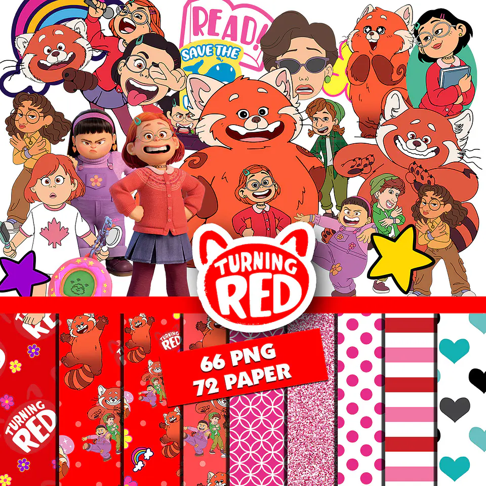 Kit digital red crescer é uma fera png clipart, papel digital 1