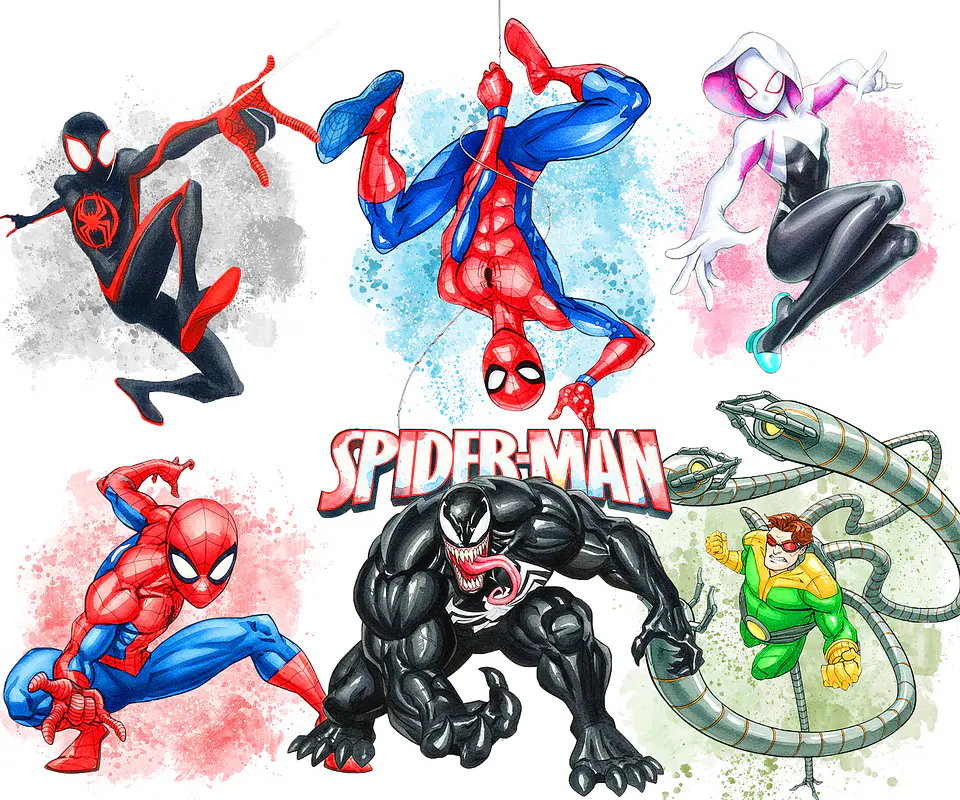 Kit digital homem aranha aquarela png clipart digital 1