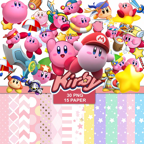 Kit digital kirby png clipart, papel digital