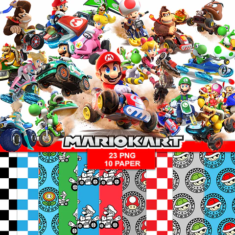 Kit digital mario kart png clipart, papel digital