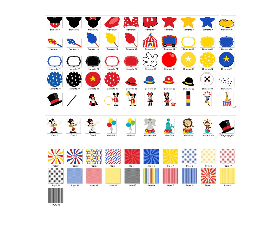 Kit digital mickey circo png clipart, papel digital 2