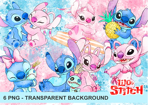 Kit digital stich e angel aquarela png clipart digital