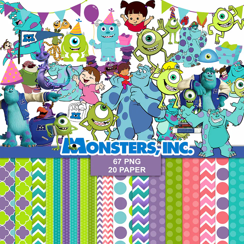 Kit digital monstros s.a png clipart, papel digital 1