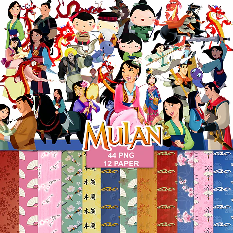Kit digital mulan png clipart, papel digital