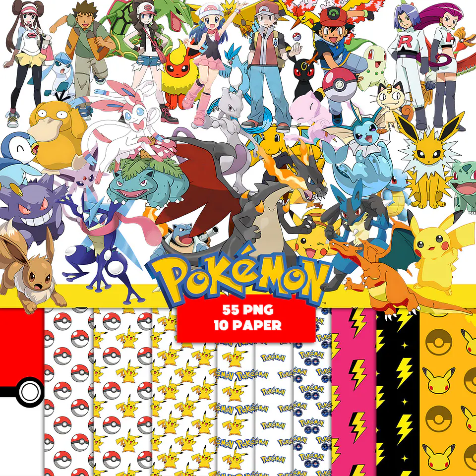 Kit digital pokémon png clipart, papel digital 1