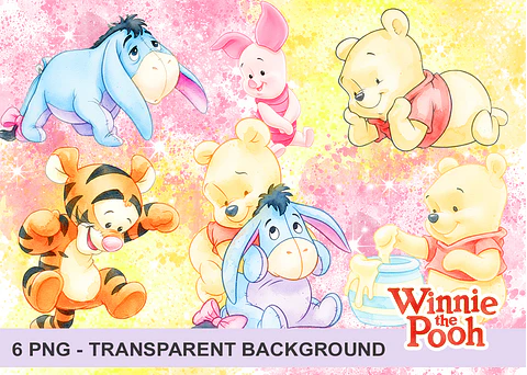 Kit digital ursinho pooh aquarela png clipart digital