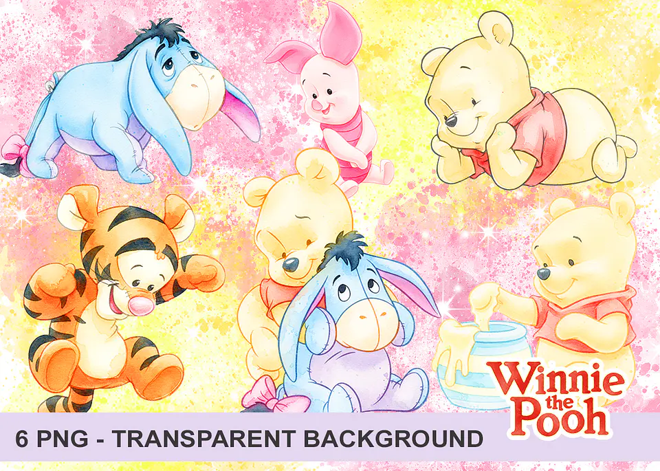 Kit digital ursinho pooh aquarela png clipart digital 1