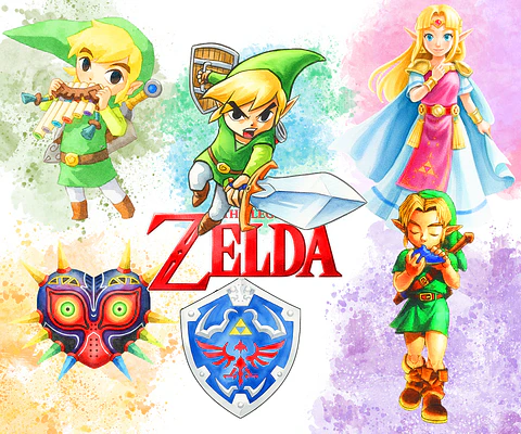 Kit digital zelda aquarela png clipart digital