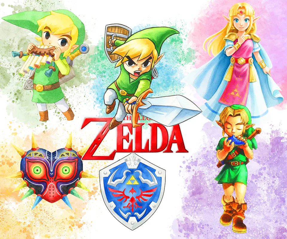 Kit digital zelda aquarela png clipart digital 1