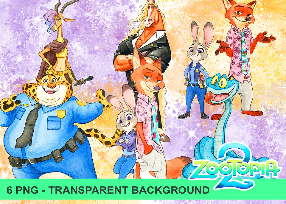 Kit digital zootopia 2 aquarela png clipart digital 1
