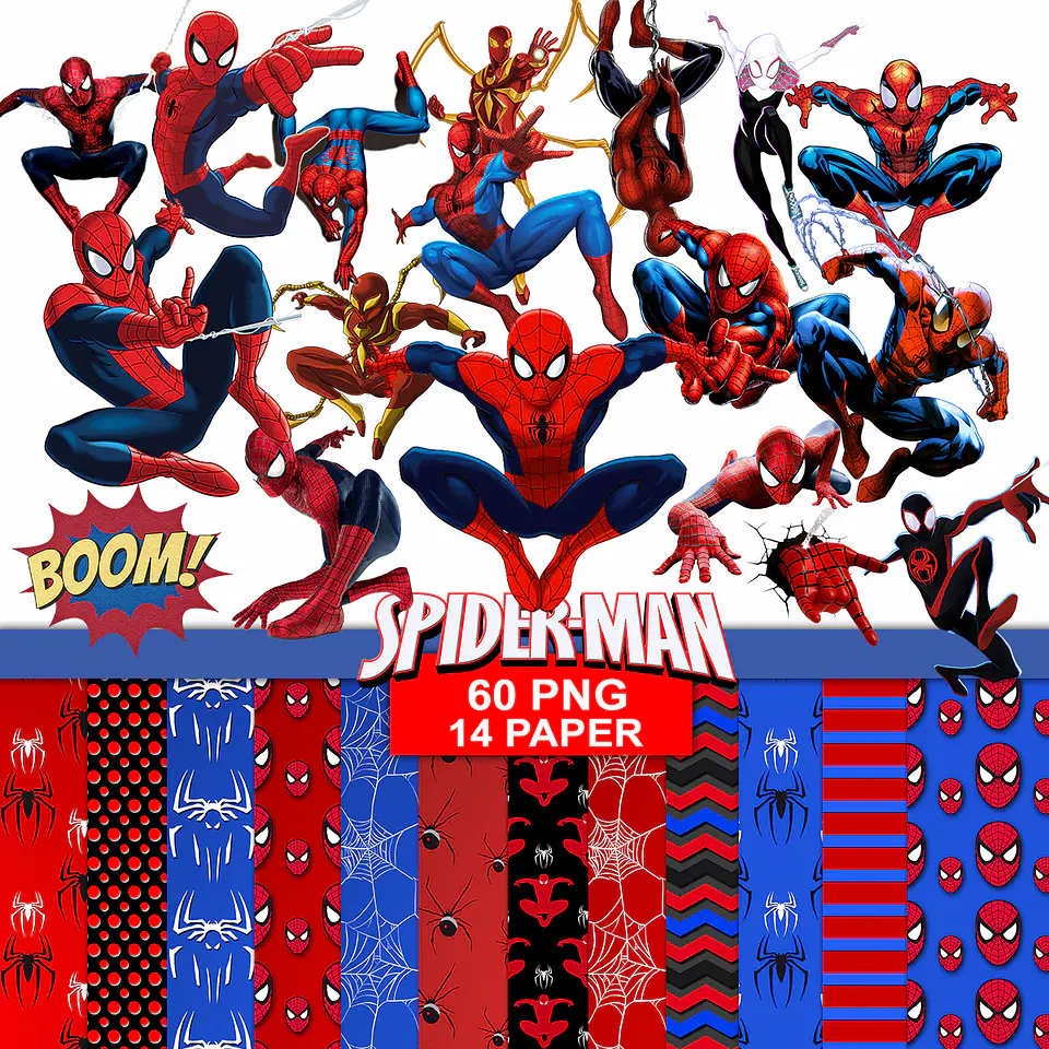 Kit digital homem aranha png clipart, papel digital 1