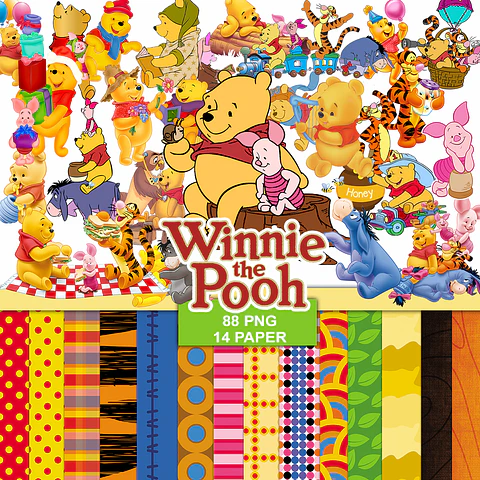 Kit digital pooh png clipart, papel digital