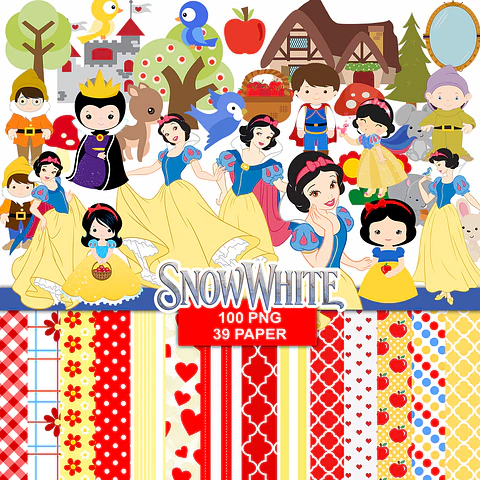 Kit digital branca de neve png clipart, papel digital