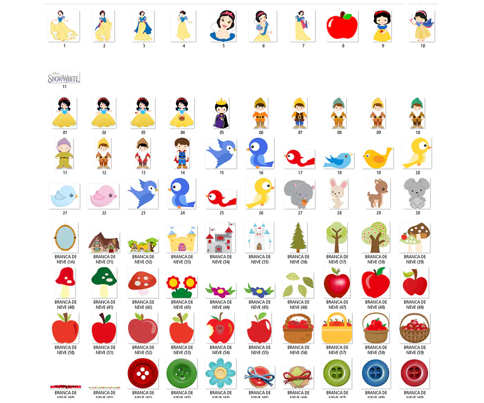 Kit digital branca de neve png clipart, papel digital 2
