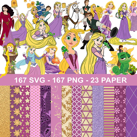 Kit digital rapunzel png clipart, papel digital