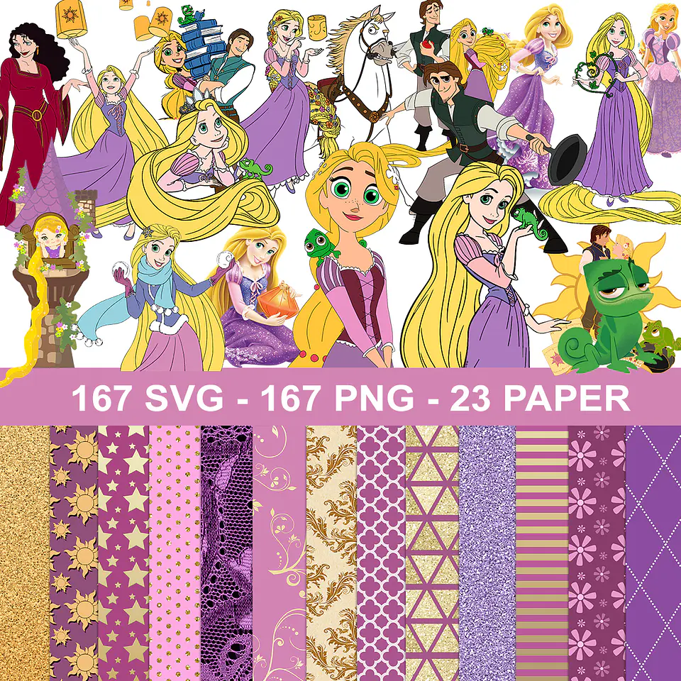 Kit digital rapunzel png clipart, papel digital 1