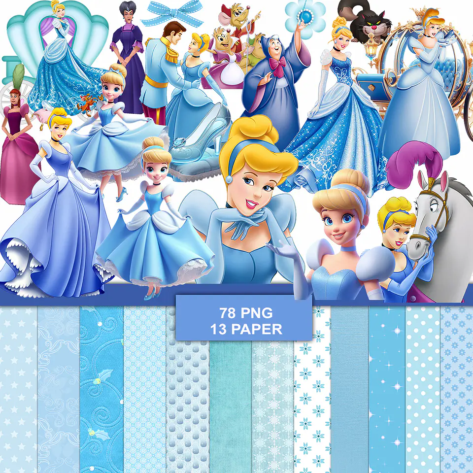 Kit digital cinderela png clipart, papel digital 1