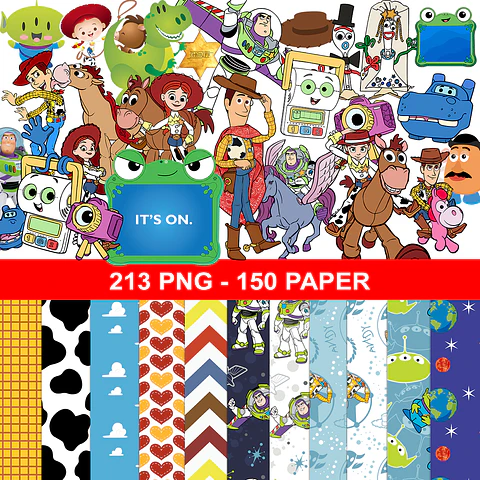 Kit digital toy story 5 png clipart, papel digital