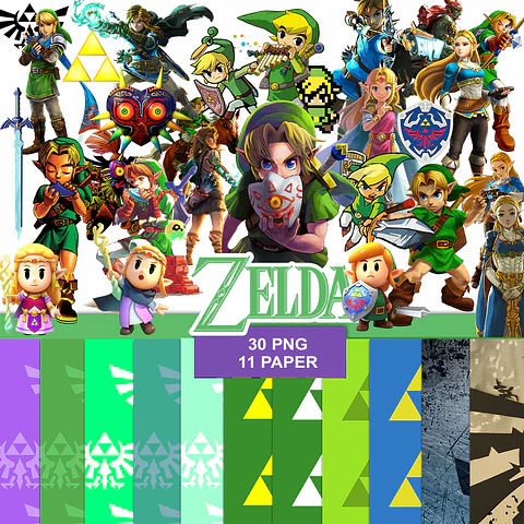 Kit digital zelda png clipart, papel digital