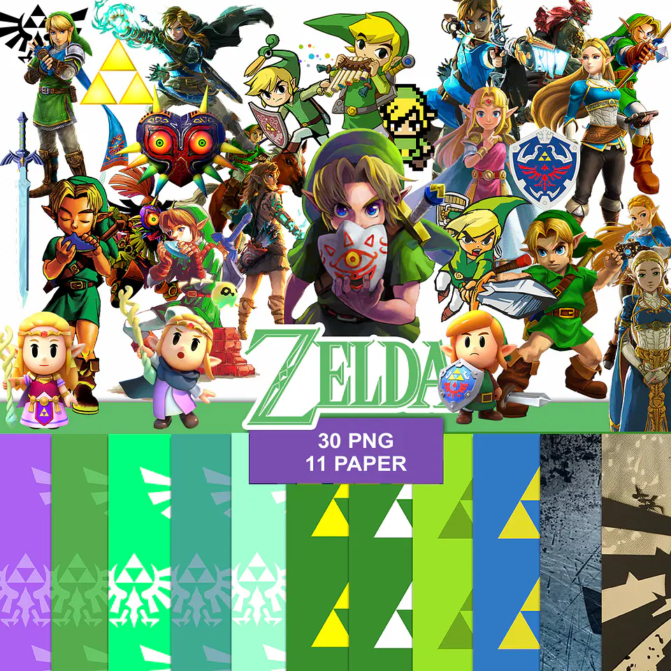 Kit digital zelda png clipart, papel digital 1