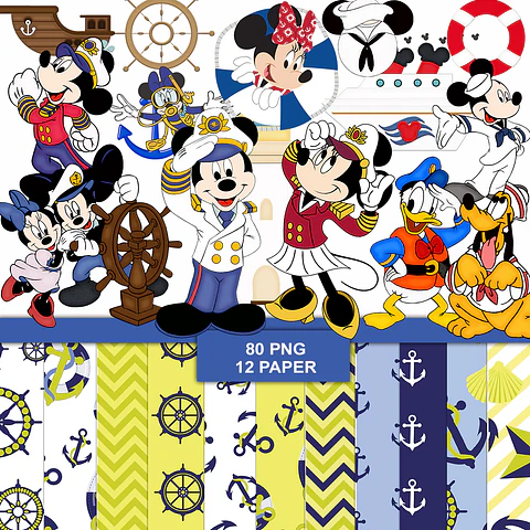 Kit digital mickey marinheiro png clipart, papel digital